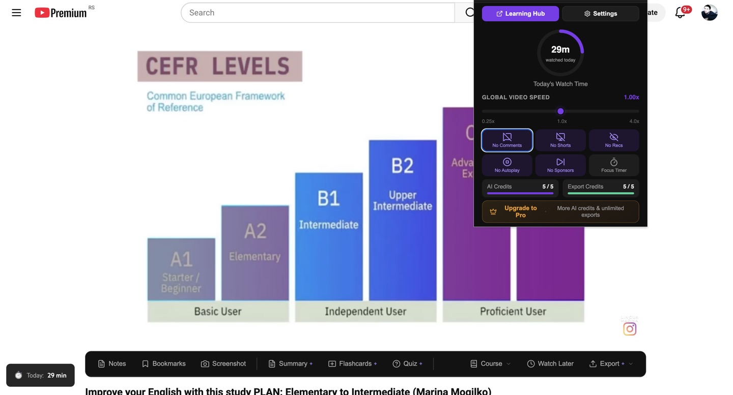 YouTube with YT Scholar — clean, distraction-free player